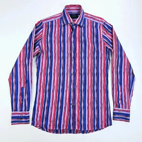 Duchamp London Size 15 Mens Multi Color Striped Spread Collar Cotton Men's Shirt - Picture 1 of 12